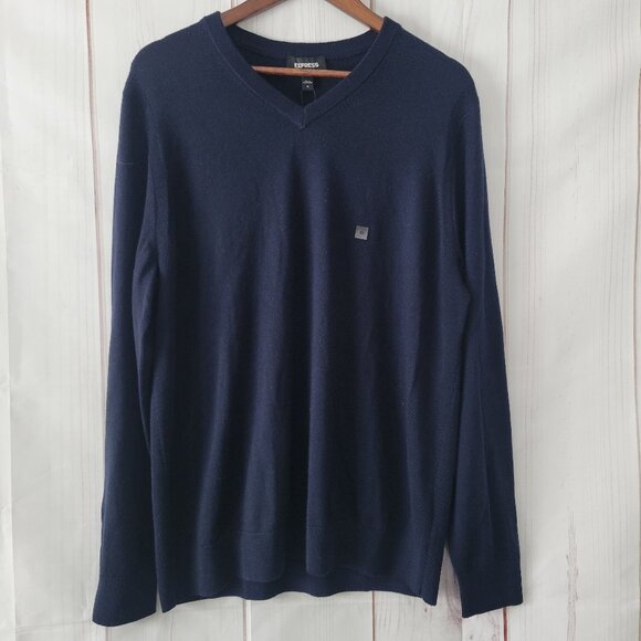 Express Men’s XL Merino Wool Crew Neck Sweater, Navy Blue, NWT - Picture 1 of 8